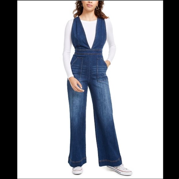 v neck denim jumpsuit